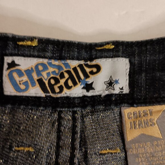 Y2K Crest Low Rise Jeans Gold Sparkle Threaded Denim & Detail Juniors Size 9/10 - Picture 7 of 13